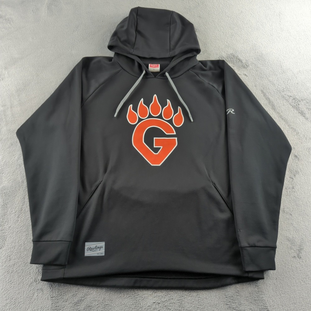 Rawlings Hoodie Mens XL Gray Orange Sweatshirt‎ Fleece Pullover G Bear Paw Logo